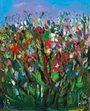 Flowerscape 1983 by Pro Hart, 1983, oil on canvas on board, sold Sep 2019