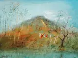 David Boyd, Children Playing on Hillside, oil on board