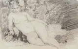 Study for Reclining Nude (also known as The Chaise Longue) by Norman Lindsay, pencil on paper, sold Sep 2019