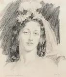 The Feathered Headpiece c1937 by Norman Lindsay, c1937, pencil on paper, offered Sep 2019