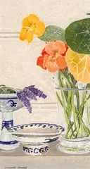 Cressida Campbell, Lavender and Nasturtiums 2009, 2009, unique woodblock print