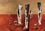 Peter McIntyre, Abandoned Stockyard, Anthony Lagoon, Northern Territory, tempera on board