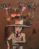 Charles Blackman, Farmer with Judith Wright's House in the Background c1955, c1955, oil on board