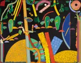 Colin Lanceley, Les Sons et les Parfumes Tournent dans l'Air du Soir (Sounds and Scents Move in the Evening Air), oil and carved wood on canvas