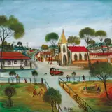 Townscape by Pro Hart, oil on canvas, sold Jun 2019