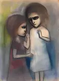 Robert Dickerson, Two Children Disagreeing, pastel on paper on board