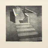Jeffrey Smart, The Last Train 1989, 1989, hand-coloured lithograph