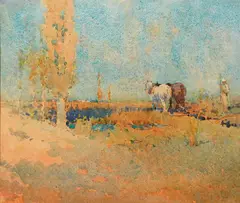 J J Hilder, Ploughing 1910, 1910, watercolour on paper