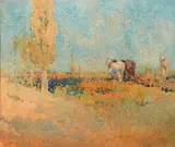 J J Hilder, Ploughing 1910, 1910, watercolour on paper