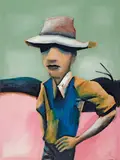 Hill Farmer 1954 by Charles Blackman, 1954, oil on paper on board, sold Mar 2019