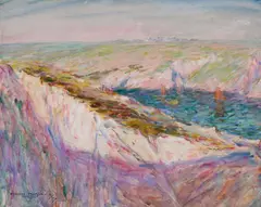 John Peter Russell, Cliffs at Goulphar Bay 1907, 1907, watercolour, gouache and pastel on paper on board