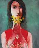Red Dress and Yellow Jonquils c1958 by Charles Blackman, c1958, oil on canvas, sold Mar 2019