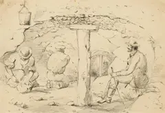 Thomas Balcombe, Study of Three Men in a Mine c1851, c1851, pencil on paper