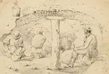 Thomas Balcombe, Study of Three Men in a Mine c1851, c1851, pencil on paper