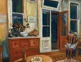 Margaret Olley, Night Interior with Woman Reading (David Strachan's House) c1972