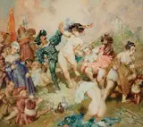 Revellers by Norman Lindsay, watercolour on paper, offered Mar 2019
