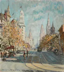 Dora Wilson, Collins Street, Melbourne, oil on canvas on board