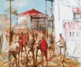 The Blue at the Crown by Hugh Sawrey, oil on canvas, sold Mar 2019