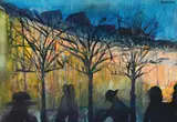 Sunset in the Park (also known as Figures in a Street) by Charles Blackman, oil on canvas on board, offered Nov 2018