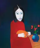Robert Dickerson, Girl with Ginger Cat, oil on canvas