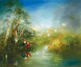 David Boyd, Reflections, Cockatoo Waterfall, oil on board