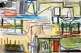 Ken Whisson, Factory Poplar Trees and Red Brick Church 1994-96