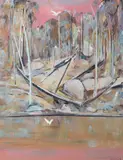Pink Shoalhaven Landscape by Arthur Boyd, oil on canvas, sold Aug 2018