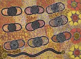 Billy Stockman Tjapaltjarri, Budgerigar Dreaming at Ilpitirri 1981, 1981, synthetic polymer paint on canvas