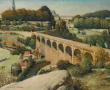 Charles Meere, Viaduct (Dinan sur la Rance), oil on board