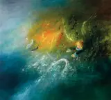 David Boyd, Untitled (Angel, Children and Waterfall), oil on composition board
