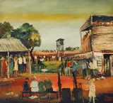 Broken Hill Races 1969 by Pro Hart, 1969, oil on board, sold Aug 2018