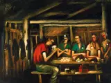 Crib Time on the 18 1974 by Pro Hart, 1974, oil on canvas, sold Aug 2018