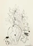 Brett Whiteley, Preliminary Drawing for Magnolia with Money (Painting to have Real Roll of Money) c1980, c1980, pen, ink and collage on paper
