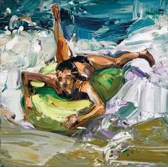 In the Swell (Swim-ring Girl) 2008 by Nicholas Harding, 2008, oil on linen, sold Apr 2018