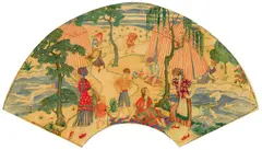 Picnic by the Beach c1925 by Thea Proctor, c1925, watercolour on silk, sold Apr 2018