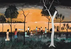 Dick (goobalatheldin) Roughsey, Preparing the Dugong, oil on board