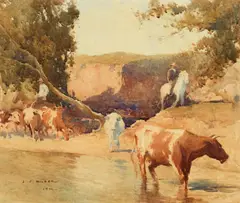 J J Hilder, The Drovers 1912, 1912, watercolour on paper