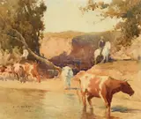 J J Hilder, The Drovers 1912, 1912, watercolour on paper