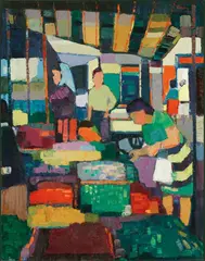 John Rigby, Street Market 1973, 1973, oil on board