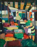 John Rigby, Street Market 1973, 1973, oil on board