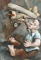 Untitled (Boy with Bi-Plane) 1995-96 by McLean Edwards, 1995-96, oil on printed fabric, offered Nov 2017