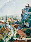 Rah Fizelle, Hill Town, watercolour on paper