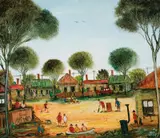 Town Kids 1999 by Pro Hart, 1999, oil on board, sold Nov 2017