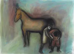 The Farrier by Robert Dickerson, pastel on paper, offered Nov 2017