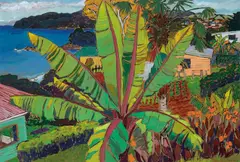 Tom Burnett, Coastal Scene with Palm Tree 1990, 1990, synthetic polymer paint on paper