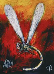 Dragonfly 1992 by Pro Hart, 1992, oil on board, sold Aug 2017