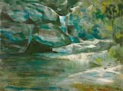Waterfall, Bargo River by Ray Crooke, oil on canvas on board, sold Aug 2017