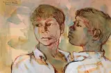 Donald Friend, Balinese Boys, ink, gouache and watercolour on paper on board