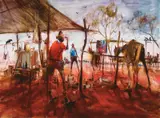 Kidman's Men - Owen Springs Station, Central Australia (Kidman Series) by Hugh Sawrey, oil on canvas, sold Aug 2017