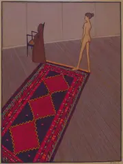 John Brack, Nude in Profile (also known as Nude, Rug and Dressing Gown) 1974, 1974, oil on canvas